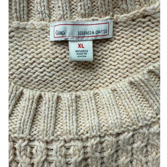 Gap Sweater Size XL Womenss Cream Ivory Cable Knit Fisherman Chunky Crew Neck - Picture 3 of 5